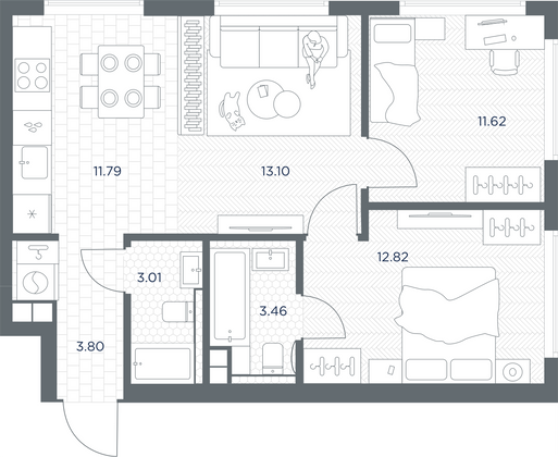 Продажа 2-комнатной квартиры 59,6 м², 17/49 этаж