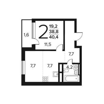 Продажа 2-комнатной квартиры 40,4 м², 9/11 этаж