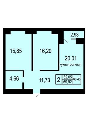 Продажа 2-комнатной квартиры 70 м², 1/17 этаж