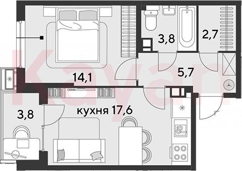 Продажа 2-комнатной квартиры 43,9 м², 3/9 этаж