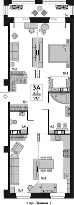 95,2 м², 3-комн. квартира, 4/20 этаж