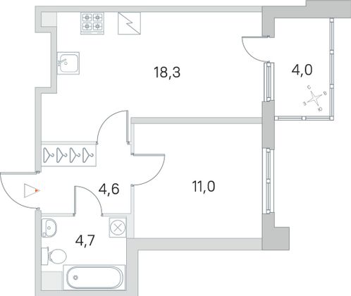 Продажа 1-комнатной квартиры 40,6 м², 1/5 этаж