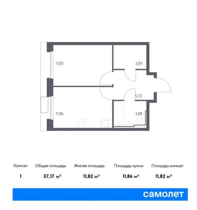 37,2 м², 1-комн. квартира, 20/23 этаж