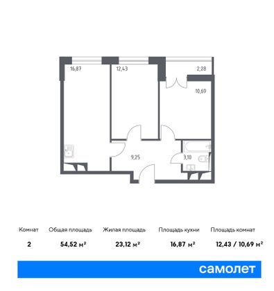 Продажа 2-комнатной квартиры 54,5 м², 25/28 этаж