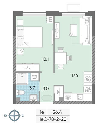 Продажа 1-комнатной квартиры 36,4 м², 4/24 этаж
