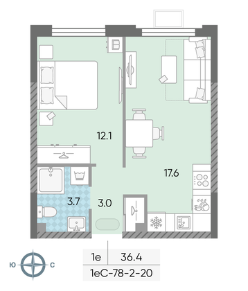 Продажа 1-комнатной квартиры 36,4 м², 16/24 этаж