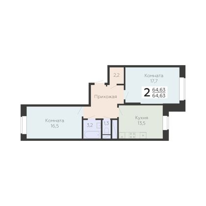 Продажа 2-комнатной квартиры 64,6 м², 3/22 этаж