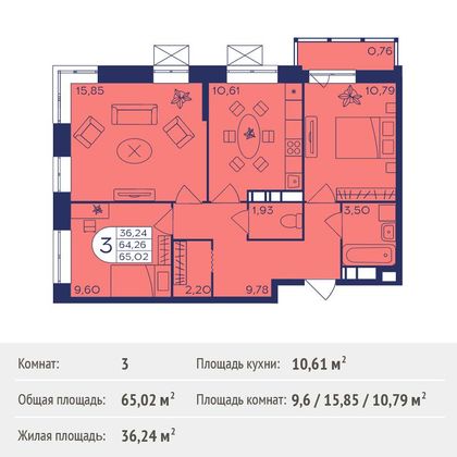 Продажа 3-комнатной квартиры 65 м², 4/21 этаж