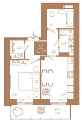 Продажа 1-комнатной квартиры 39,8 м², 2/23 этаж