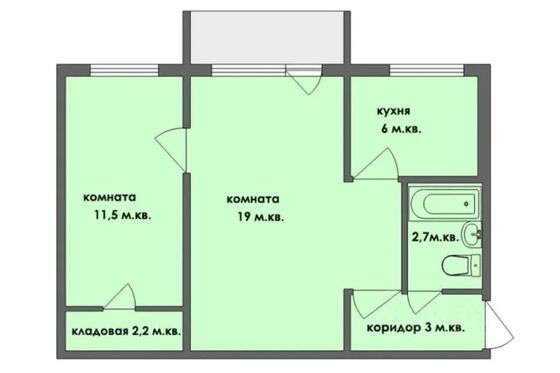 Продажа 2-комнатной квартиры 43,5 м², 4/5 этаж