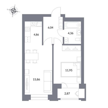 43,1 м², 2-комн. квартира, 24/27 этаж