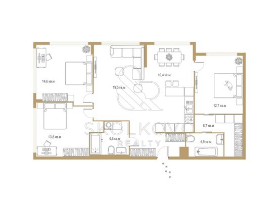 Продажа квартиры со свободной планировкой 110 м², 43/51 этаж