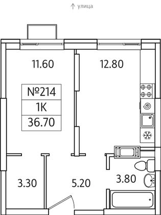 Продажа 1-комнатной квартиры 36,7 м², 19/25 этаж