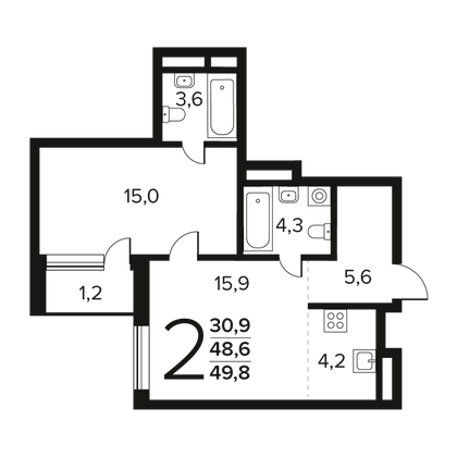 Продажа 2-комнатной квартиры 49,8 м², 6/11 этаж