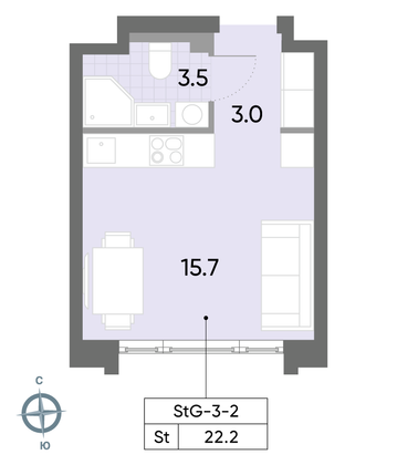 Продажа квартиры-студии 22,2 м², 2/52 этаж
