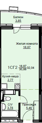 Продажа квартиры-студии 32 м², 6/17 этаж