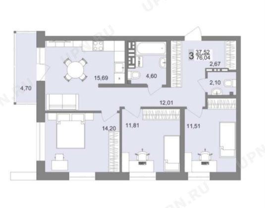 Продажа 3-комнатной квартиры 76 м², 5/25 этаж