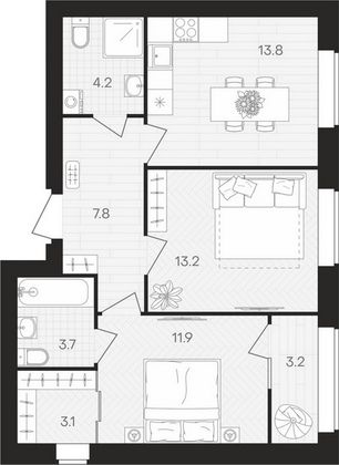 Продажа 2-комнатной квартиры 60,9 м², 9/10 этаж