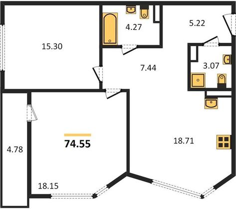 Продажа 2-комнатной квартиры 74,6 м², 4/12 этаж