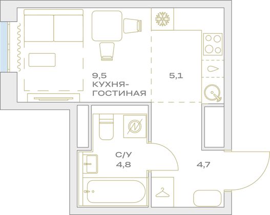 Продажа квартиры-студии 24,1 м², 14/23 этаж