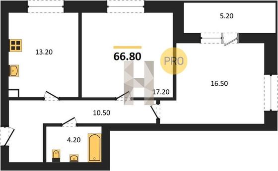 Продажа 2-комнатной квартиры 66,8 м², 2/4 этаж