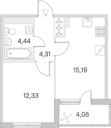 Продажа 1-комнатной квартиры 38,3 м², 3/5 этаж