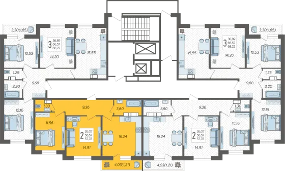 Продажа 2-комнатной квартиры 57,8 м², 17/19 этаж