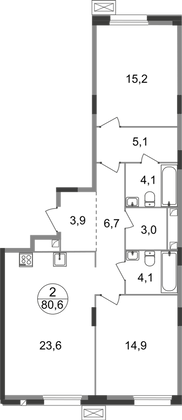 80,6 м², 2-комн. квартира, 1/9 этаж