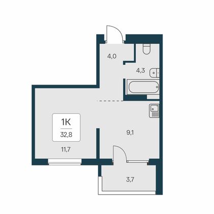 32,8 м², 1-комн. квартира, 2/17 этаж