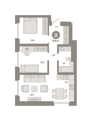 Продажа 2-комнатной квартиры 57,6 м², 23/31 этаж