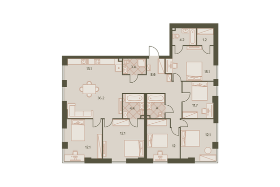 151,2 м², 6-комн. квартира, 39/42 этаж