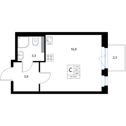Продажа квартиры-студии 24,8 м², 2/3 этаж
