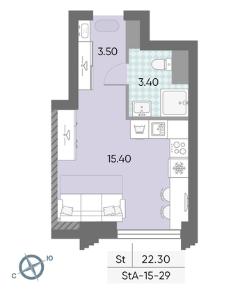 Продажа квартиры-студии 22,3 м², 29/58 этаж