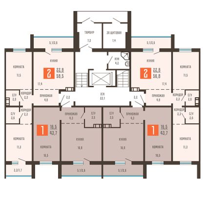 Продажа 2-комнатной квартиры 56,8 м², 1/10 этаж