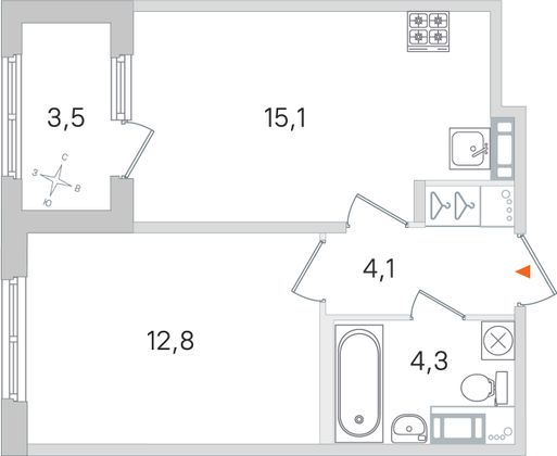 Продажа 1-комнатной квартиры 38 м², 4/4 этаж