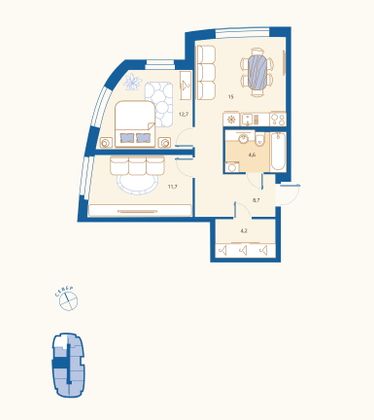 Продажа 2-комнатной квартиры 56,9 м², 2/18 этаж