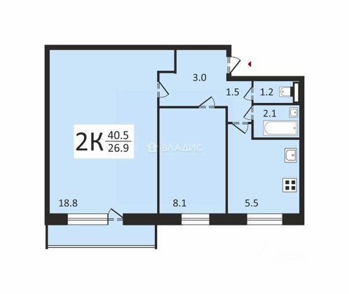 Продажа 2-комнатной квартиры 40,8 м², 4/5 этаж