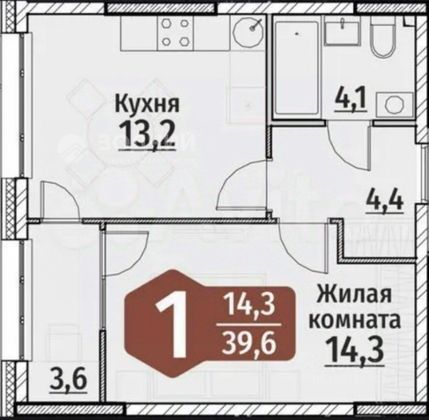 Продажа 1-комнатной квартиры 39,6 м², 3/17 этаж