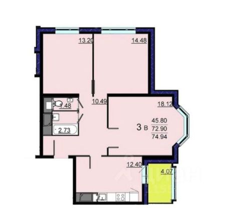 Продажа 3-комнатной квартиры 73 м², 9/25 этаж