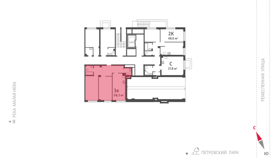 68,3 м², 2-комн. квартира, 1/8 этаж