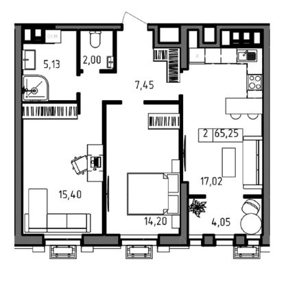 Продажа 2-комнатной квартиры 65,3 м², 18/23 этаж