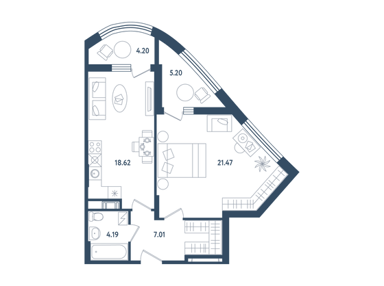 56 м², 1-комн. квартира, 6/6 этаж