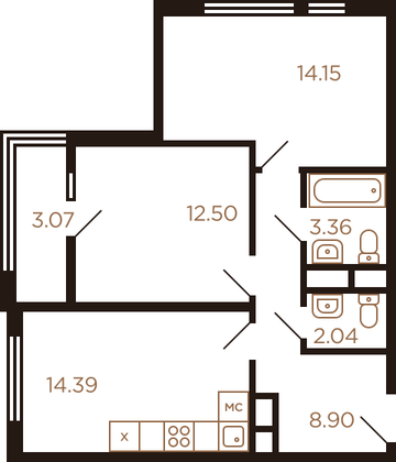 Продажа 2-комнатной квартиры 55,3 м², 6/8 этаж
