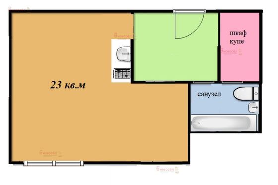 Продажа 1-комнатной квартиры 23 м², 3/3 этаж