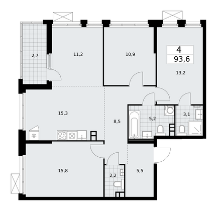 93,6 м², своб. планировка, 3/17 этаж