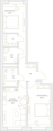Продажа 2-комнатной квартиры 64,2 м², 11/23 этаж