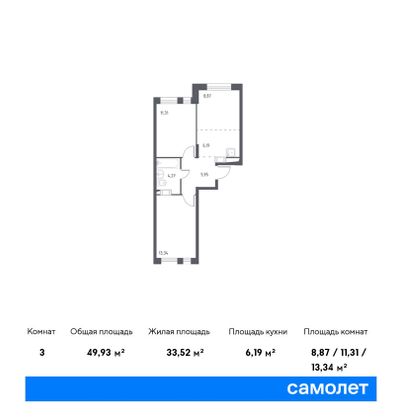 Продажа 3-комнатной квартиры 49,9 м², 2/17 этаж