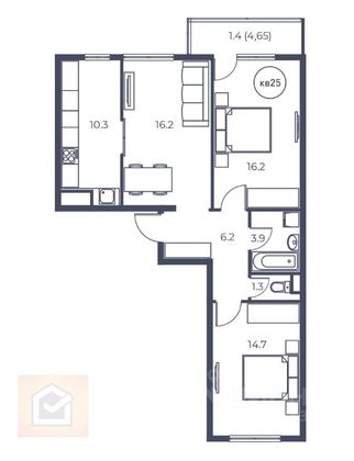 Продажа 3-комнатной квартиры 73,5 м², 2/3 этаж