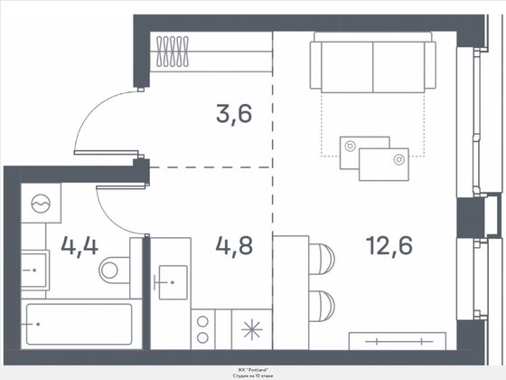 25,4 м², студия, 10/22 этаж