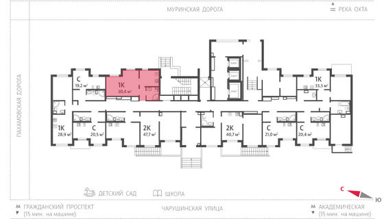 30,4 м², 1-комн. квартира, 1/24 этаж